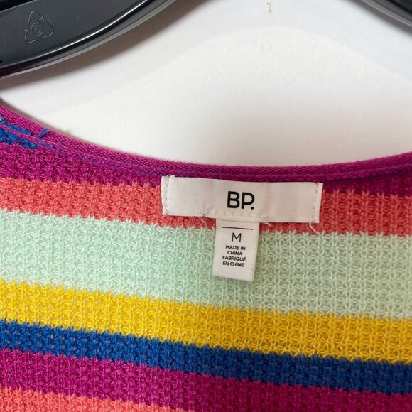 BP Striped Knit Pullover Sweater M Womens Multi Long Sleeve Scoop Neck Preppy - Picture 2 of 6